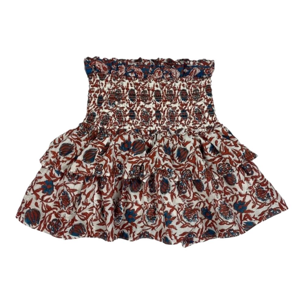 House of Harlow 1960 Tiered‎ Boho Preppy Print Smocked Skirt Women's Size Small